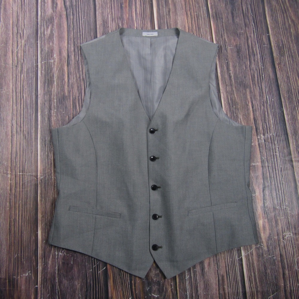 Suit Vest J.‎ Ferrar Mens L Gray Polyester Viscose Slim 2 Piece Belted Formal